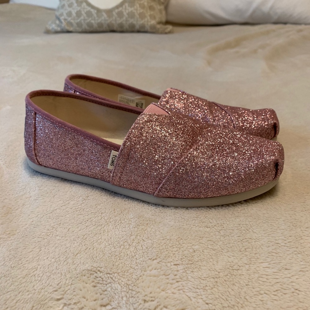 Sparkly Pink Toms Slip-Ons